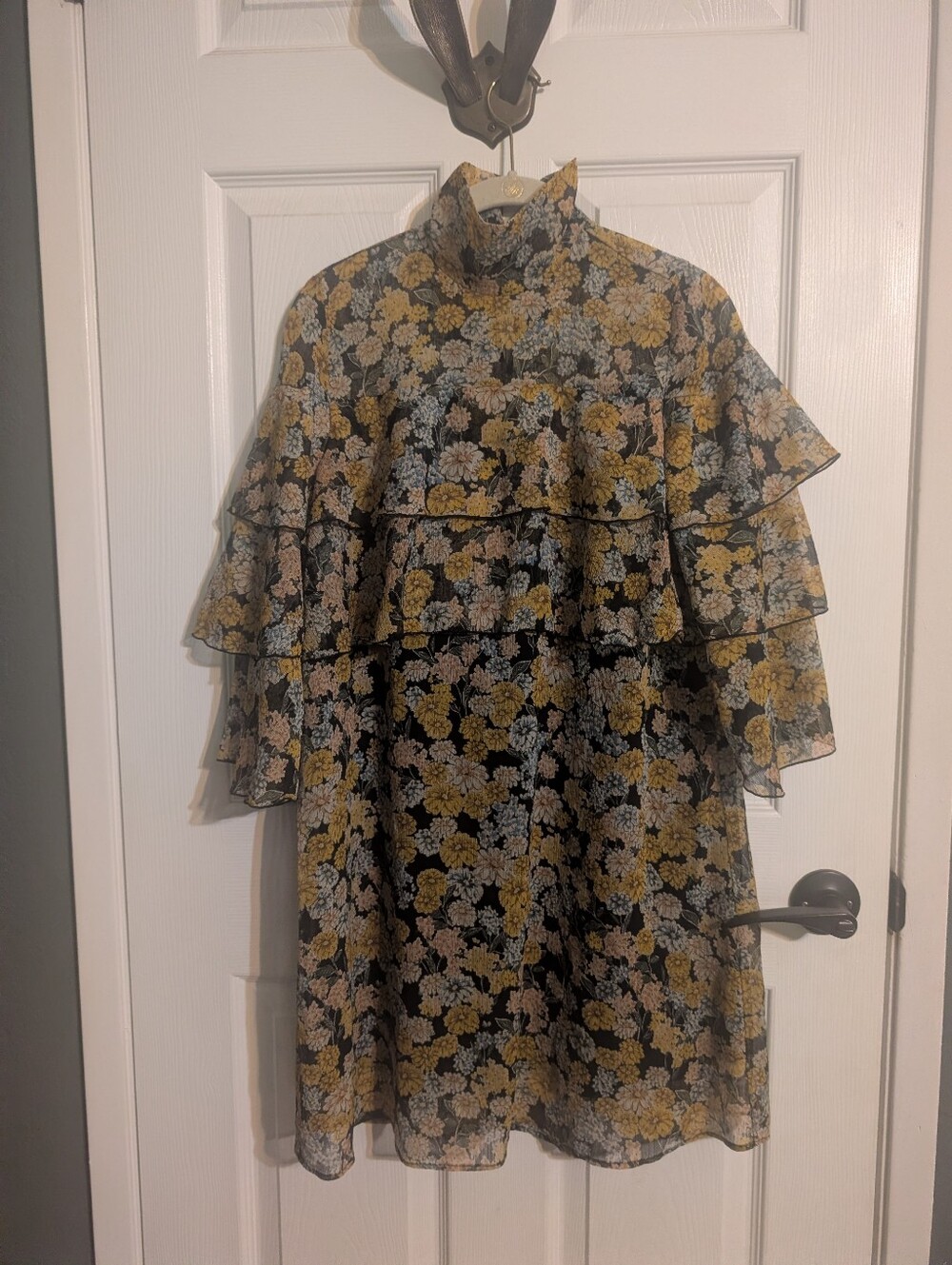 Zara Ruffle Turtleneck Mock Neck Fall Floral Dress S